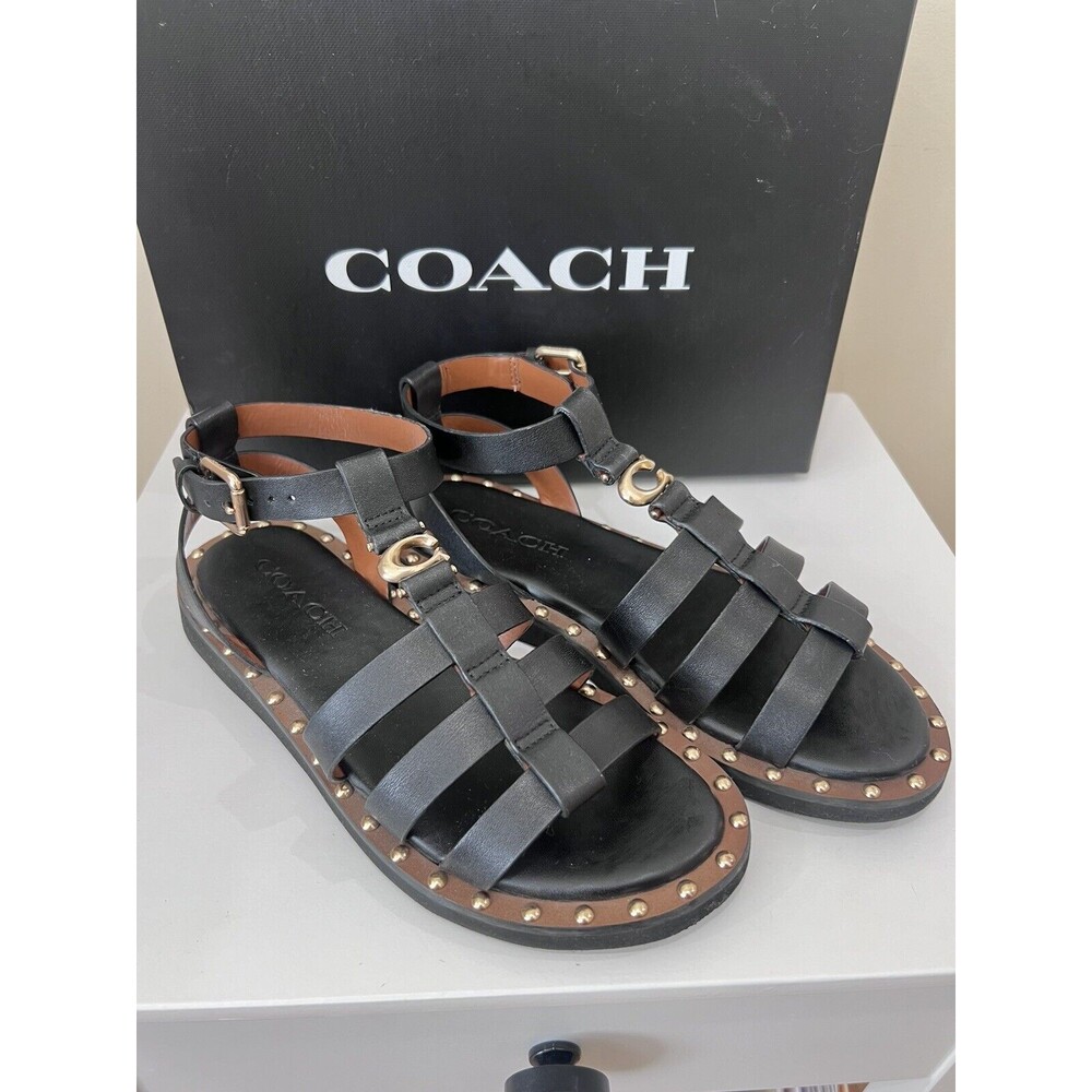 Coach Women's Giselle Studded Gladiator Sandals Black sz 6